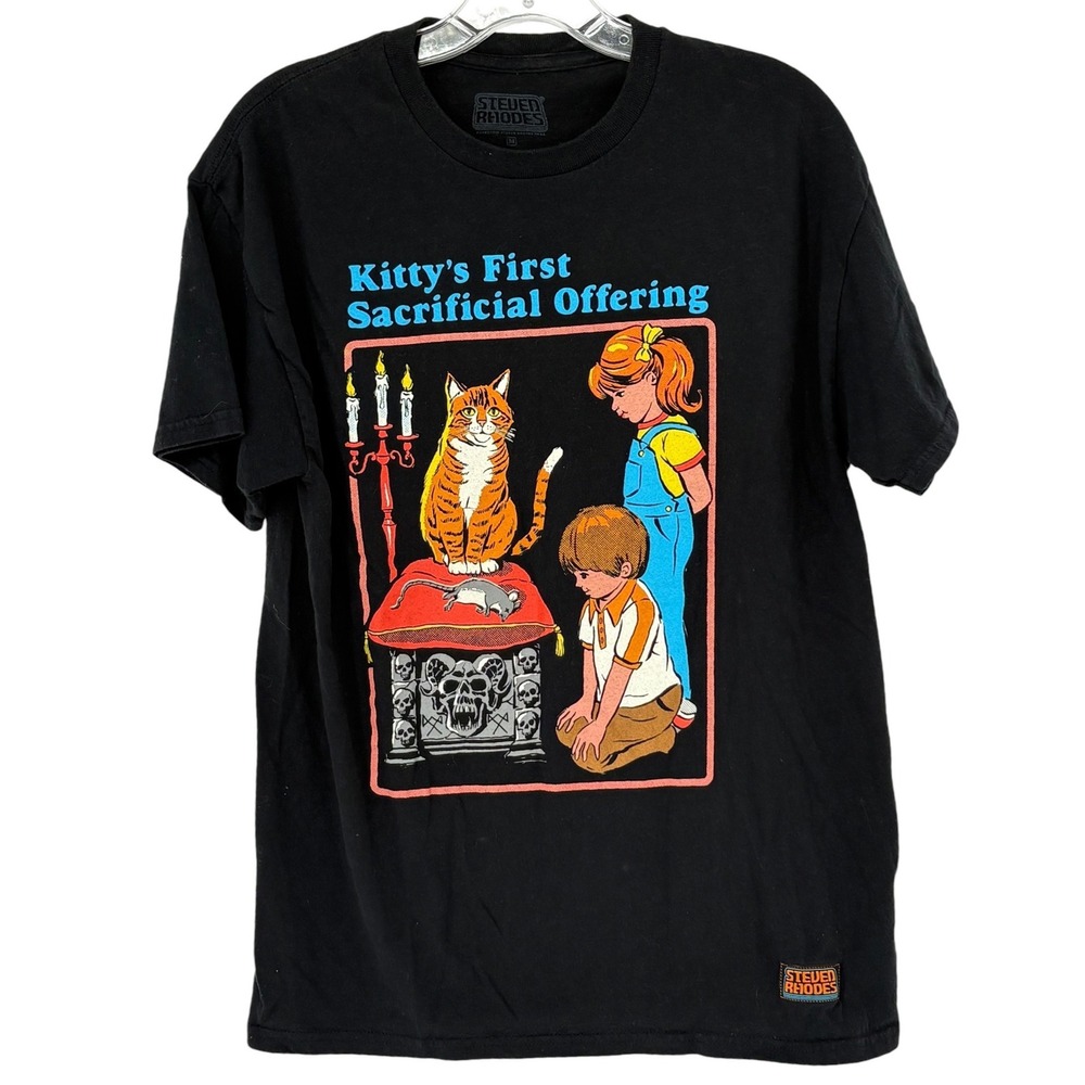 Steven Rhodes T-Shirt Black Kitty's First Sacrificial Offering 100% Cotton M